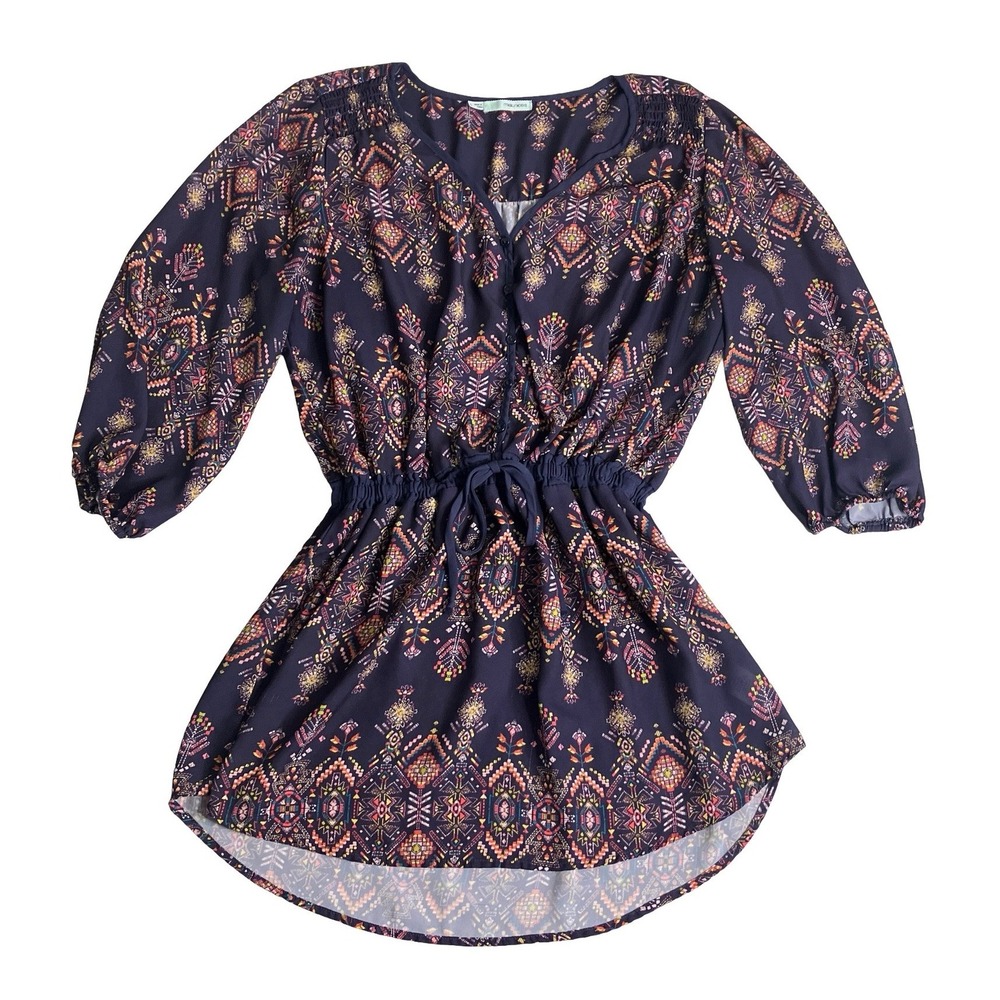 Maurices Popover Tunic Top Womens Large Purple Geometric Southwestern Aztec Boho